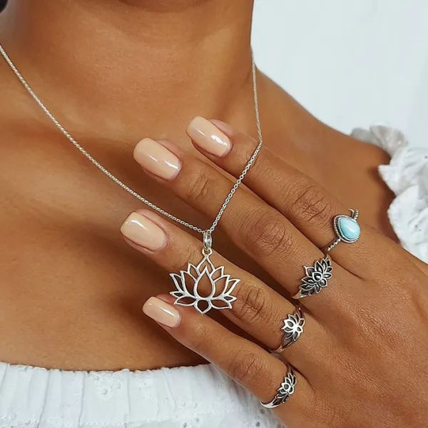 Studio Jewellery Necklaces-Lotus Flower Silver Necklace