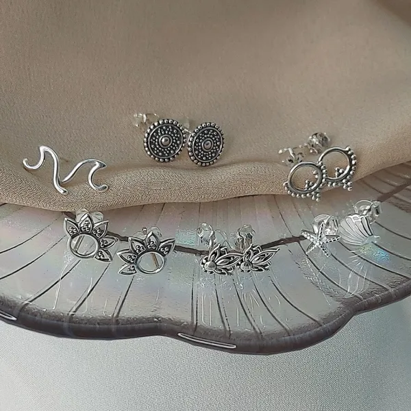 Studio Jewellery Stud Earrings | Earrings-Mandala Beaded Silver Studs