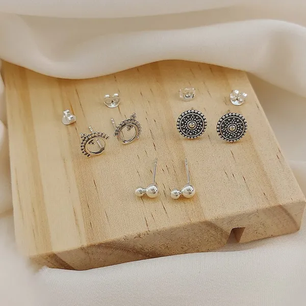 Studio Jewellery Stud Earrings | Earrings-Mandala Beaded Silver Studs
