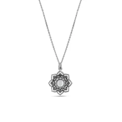 Studio Jewellery Necklaces-Mandala Flower Shell Silver Necklace