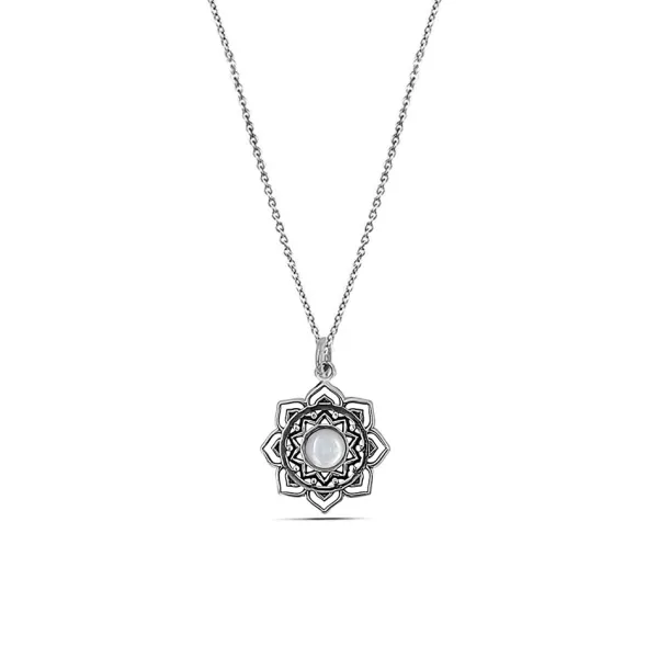 Studio Jewellery Necklaces-Mandala Flower Shell Silver Necklace
