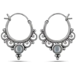 Studio Jewellery Hoop Earrings | Earrings-Mandala Flower Silver Hoop Earrings