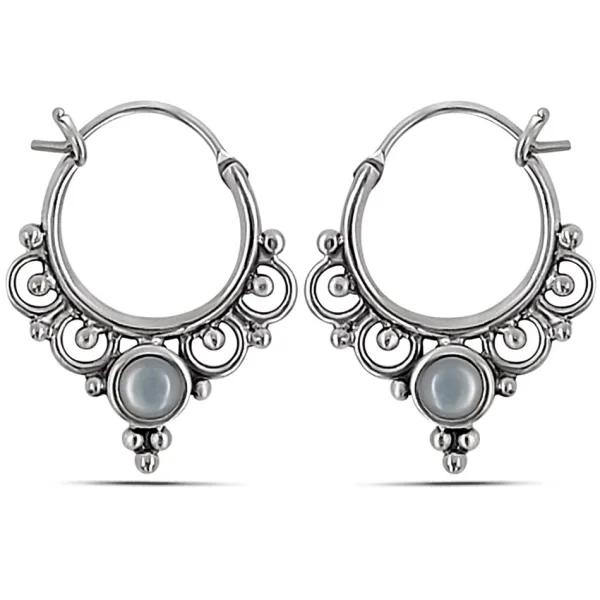 Studio Jewellery Hoop Earrings | Earrings-Mandala Flower Silver Hoop Earrings