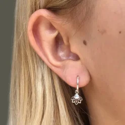 Studio Jewellery Hoop Earrings | Earrings-Mandala Shell Hoop Charm Silver Earrings