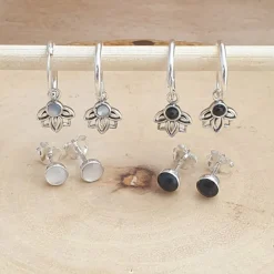 Studio Jewellery Hoop Earrings | Earrings-Mandala Shell Hoop Charm Silver Earrings