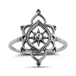 Studio Jewellery Feature & Stacker Rings | Rings-Mandala Sunburst Silver Ring