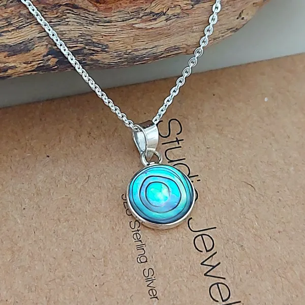 Studio Jewellery Necklaces-Medium Abalone Shell Silver Necklace