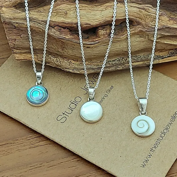 Studio Jewellery Necklaces-Medium Abalone Shell Silver Necklace