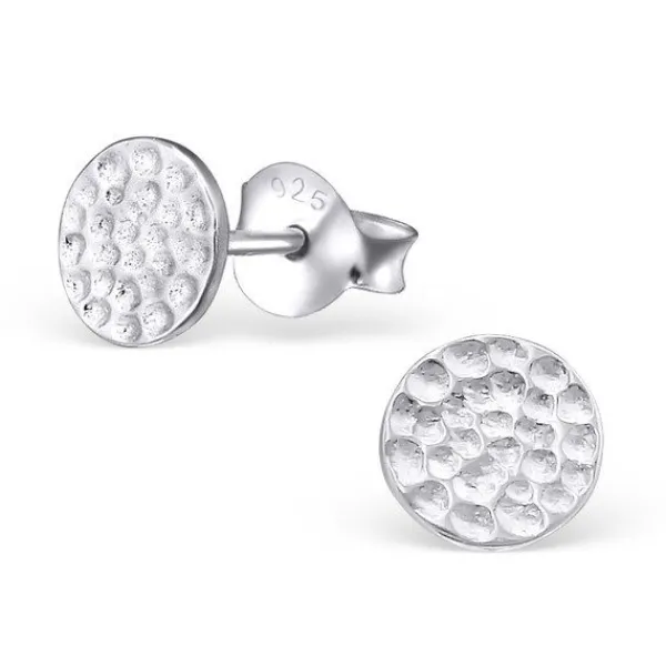 Studio Jewellery Stud Earrings | Earrings-Medium 7mm Dimpled Flat Disc Sterling Silver Earring Studs