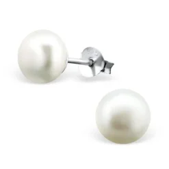 Studio Jewellery Stud Earrings | Earrings-Medium 8mm Sterling Silver Freshwater Pearl Earring Studs