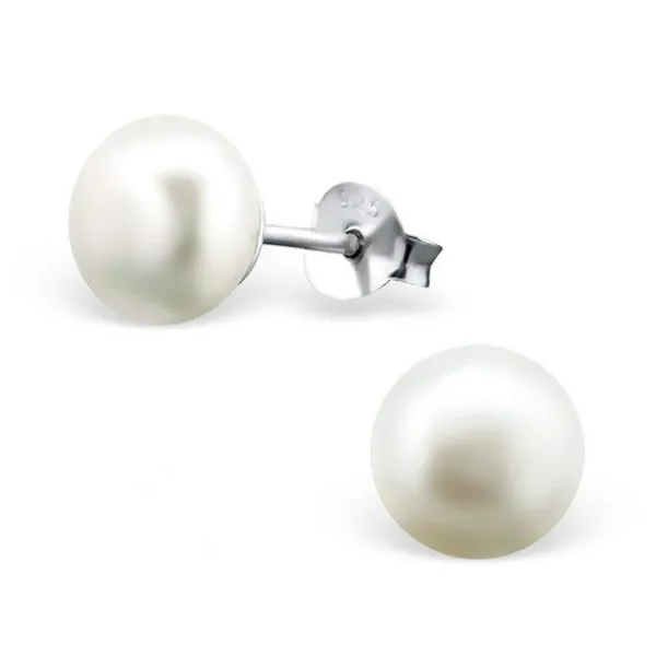 Studio Jewellery Stud Earrings | Earrings-Medium 8mm Sterling Silver Freshwater Pearl Earring Studs