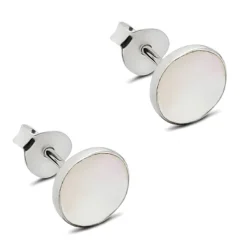 Studio Jewellery Stud Earrings | Earrings-Medium White Shell Silver Earring Studs