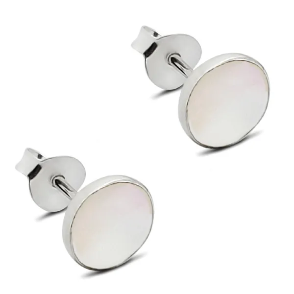Studio Jewellery Stud Earrings | Earrings-Medium White Shell Silver Earring Studs
