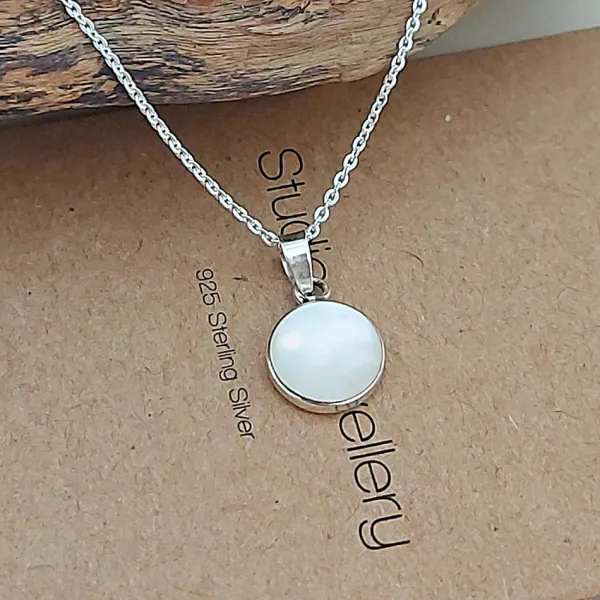 Studio Jewellery Necklaces-Medium White Shell Silver Necklace