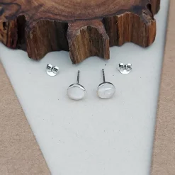 Studio Jewellery Stud Earrings | Earrings-Medium White Shell Silver Earring Studs
