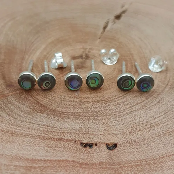 Studio Jewellery Stud Earrings | Earrings-4mm Abalone Circle Silver Earring Studs