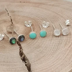 Studio Jewellery Stud Earrings | Earrings-4mm Abalone Circle Silver Earring Studs