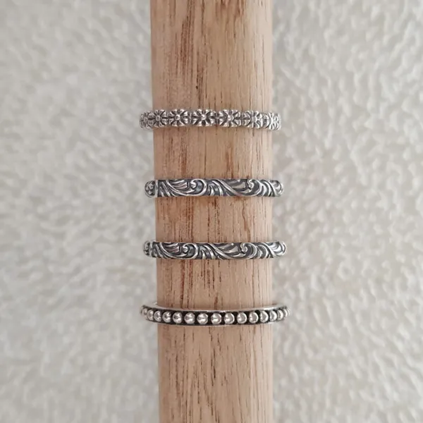 Studio Jewellery Feature & Stacker Rings | Rings-3mm Beaded Silver Stacker Band Ring