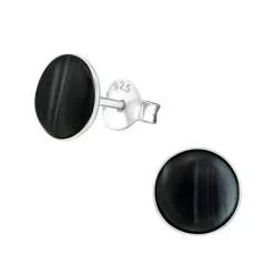 Studio Jewellery Stud Earrings | Earrings-7mm Black Circle Silver Earring Studs