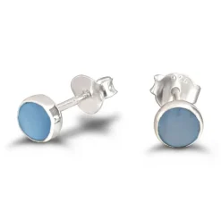 Studio Jewellery Stud Earrings | Earrings-4mm Blue Shell Circle Silver Earring Studs