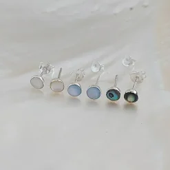 Studio Jewellery Stud Earrings | Earrings-4mm Blue Shell Circle Silver Earring Studs
