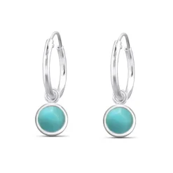 Studio Jewellery Hoop Earrings | Earrings-5mm Circle Larimar Silver Hoop Charm Earrings