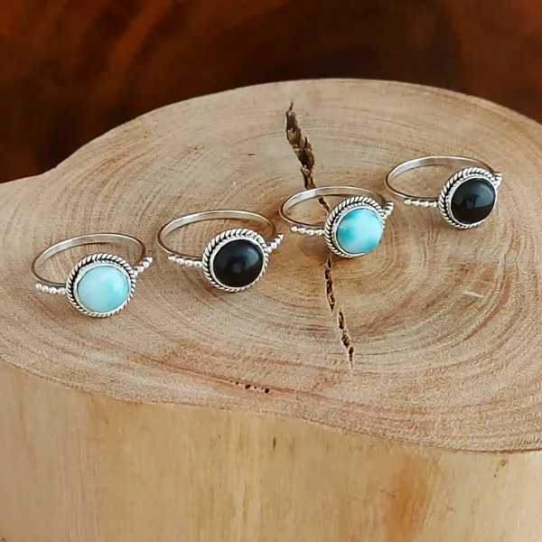 Studio Jewellery Gem Stone Rings | Rings-8mm Circle Larimar Sterling Silver Ring