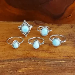 Studio Jewellery Gem Stone Rings | Rings-8mm Circle Larimar Sterling Silver Ring