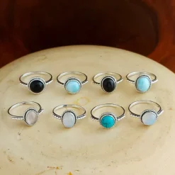 Studio Jewellery Gem Stone Rings | Rings-8mm Circle Larimar Sterling Silver Ring