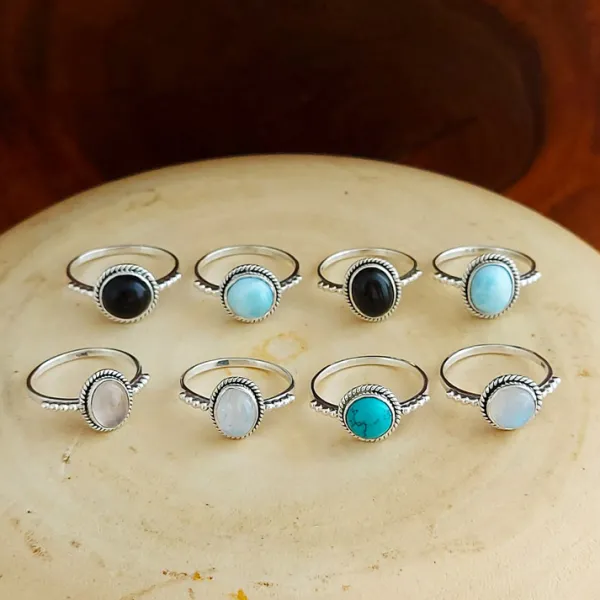 Studio Jewellery Gem Stone Rings | Rings-8mm Circle Larimar Sterling Silver Ring