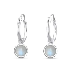 Studio Jewellery Hoop Earrings | Earrings-5mm Circle Moonstone Hoop Charm Earrings