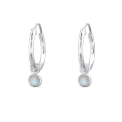 Studio Jewellery Hoop Earrings | Earrings-3mm Circle Moonstone Hoop Charm Earrings