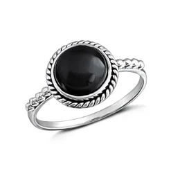 Studio Jewellery Gem Stone Rings | Rings-8mm Circle Onyx Sterling Silver Ring