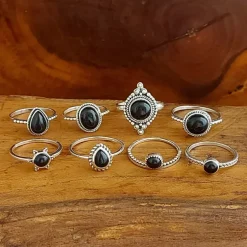 Studio Jewellery Gem Stone Rings | Rings-8mm Circle Onyx Sterling Silver Ring