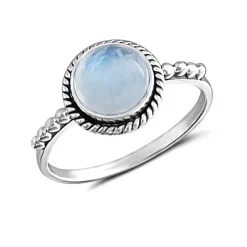 Studio Jewellery Gem Stone Rings | Rings-7mm Circle Rainbow Moonstone Sterling Silver Ring