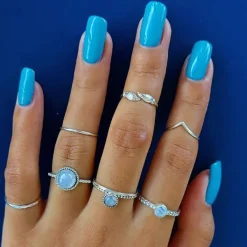 Studio Jewellery Gem Stone Rings | Rings-7mm Circle Rainbow Moonstone Sterling Silver Ring
