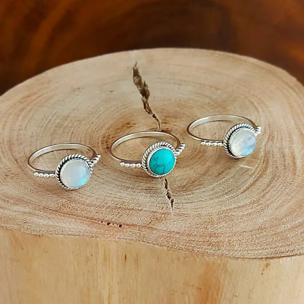 Studio Jewellery Gem Stone Rings | Rings-7mm Circle Turquoise Sterling Silver Ring
