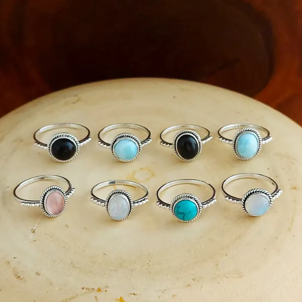 Studio Jewellery Gem Stone Rings | Rings-7mm Circle Turquoise Sterling Silver Ring