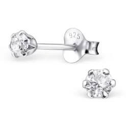 Studio Jewellery Earrings | Stud Earrings-3mm CZ Sterling Silver Classic Earring Studs