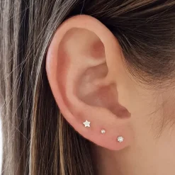 Studio Jewellery Stud Earrings | Earrings-2mm Silver Cubic Zirconia Earring Studs