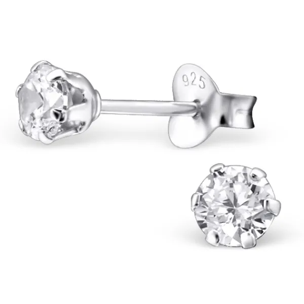 Studio Jewellery Stud Earrings | Earrings-4mm Sterling Silver Round Cut CZ Earring Studs