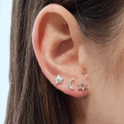 Studio Jewellery Stud Earrings | Earrings-Moon and Star Silver Stud Earrings