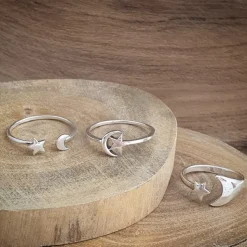 Studio Jewellery Feature & Stacker Rings | Rings-Moon Star Adjustable Silver Ring