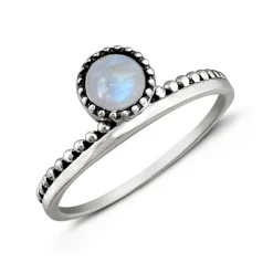Studio Jewellery Gem Stone Rings | Rings-Moonstone Circle Beaded Band Silver Ring