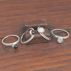 Studio Jewellery Gem Stone Rings | Rings-Moonstone Circle Beaded Band Silver Ring