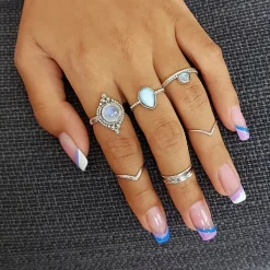 Studio Jewellery Gem Stone Rings | Rings-Moonstone Circle Beaded Band Silver Ring
