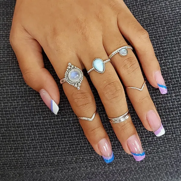 Studio Jewellery Gem Stone Rings | Rings-Moonstone Circle Beaded Band Silver Ring