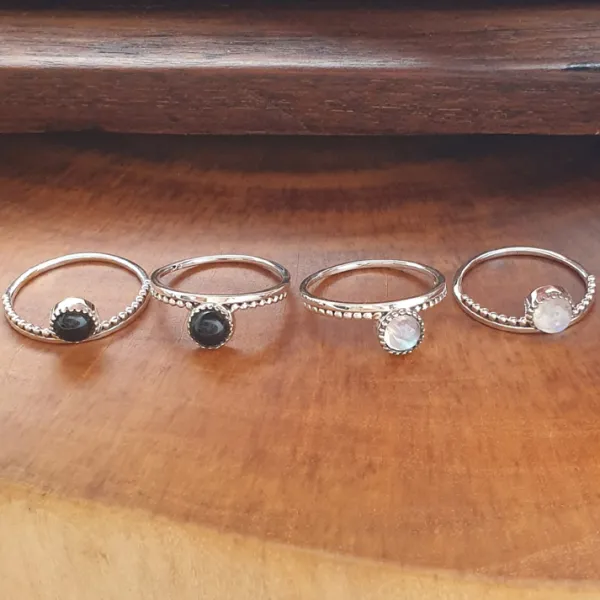Studio Jewellery Gem Stone Rings | Rings-Moonstone Circle Beaded Band Silver Ring