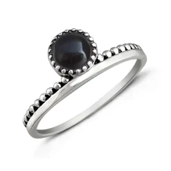 Studio Jewellery Gem Stone Rings | Rings-Onyx Circle Beaded Band Silver Ring