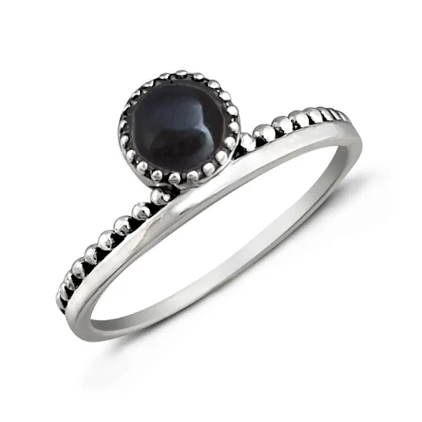 Studio Jewellery Gem Stone Rings | Rings-Onyx Circle Beaded Band Silver Ring